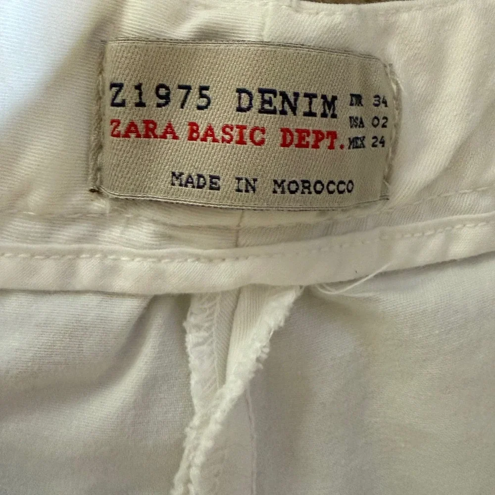 Zara Z1975 Denim White Cuffed Chino Shorts Women Size 2
